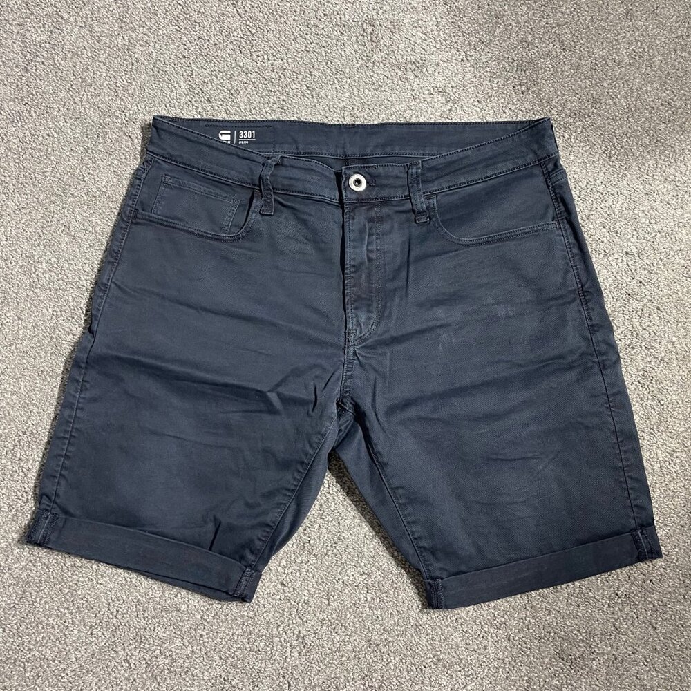 G-Star Slim 3301 Shorts, Navy, Men's Size 33